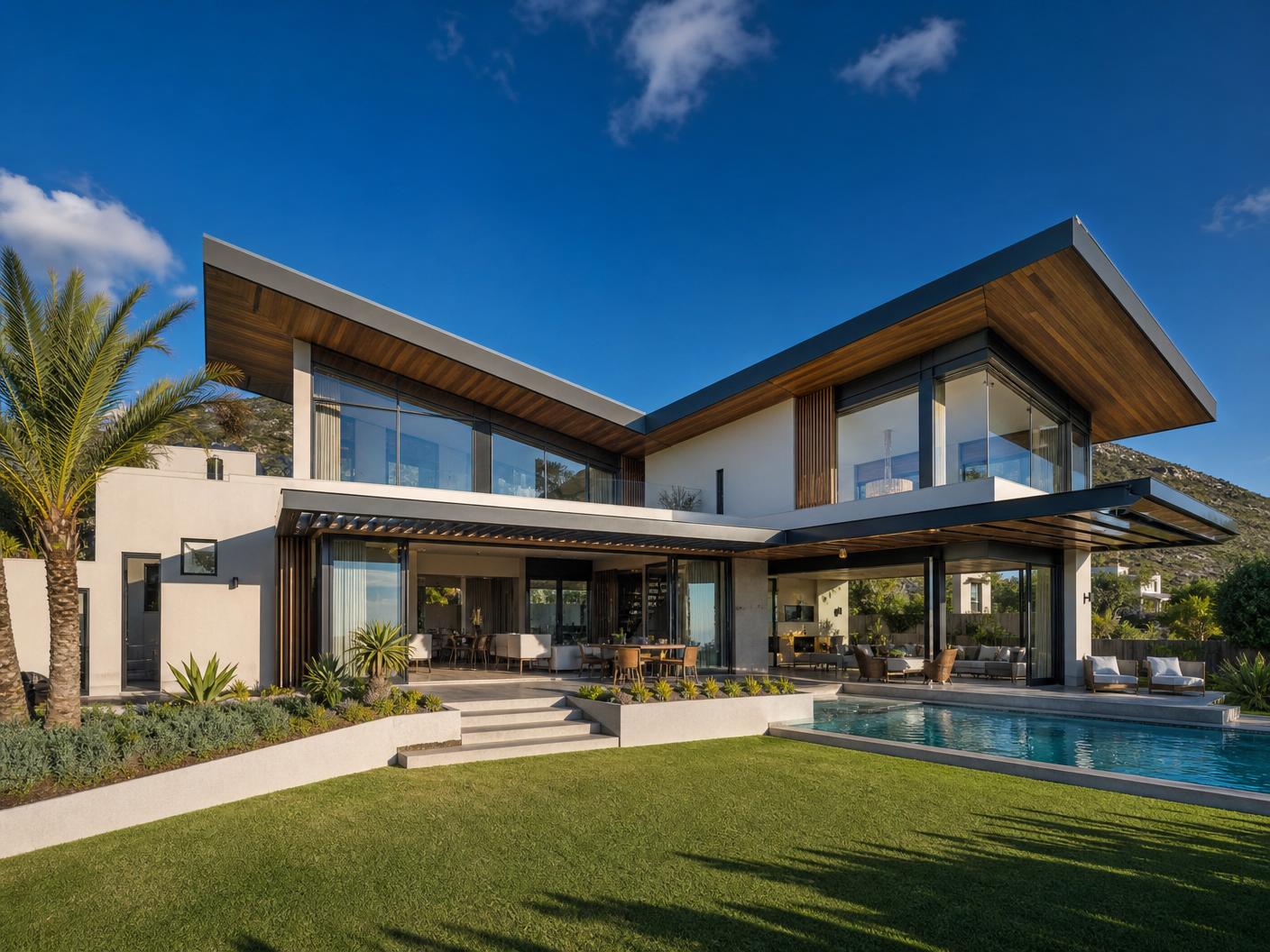 Modern South African luxury home with butterfly roof architecture